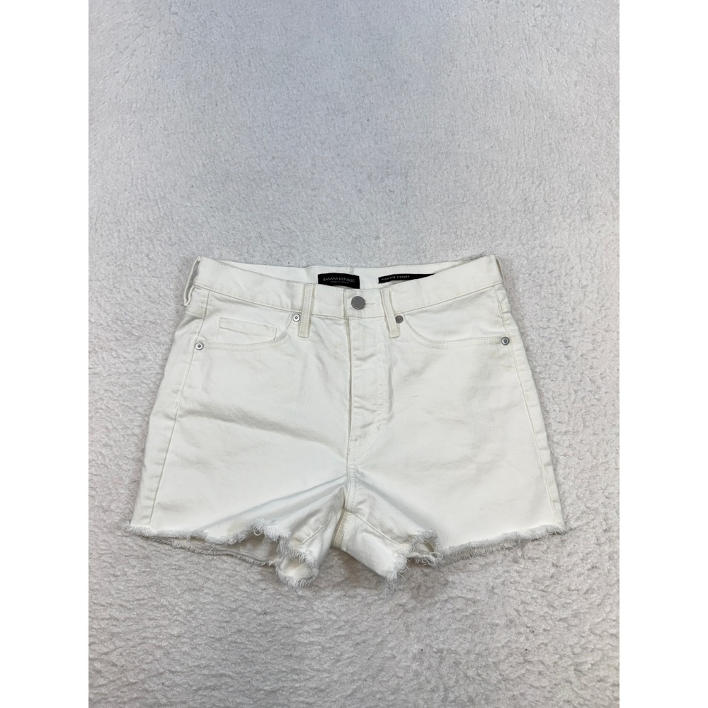 Banana Republic White Premium Denim High-Rise 3" Shorts Raw Hem Size 29